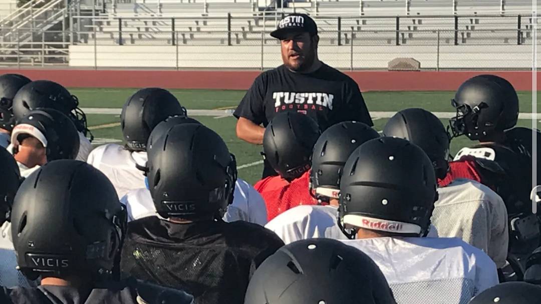 Tustin head coach Tony Lopez addresses his team during practice. Lopez, a 2006 Damien graduate, returns to his alma mater Thursday as the Tillers face the Spartans. Tustin head coach Tony Lopez addresses his team during practice. Lopez, a 2006 Damien graduate, returns to his alma mater Thursday as the Tillers face the Spartans.