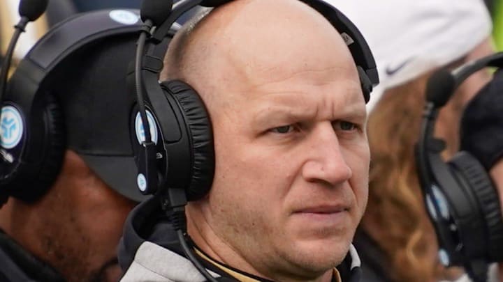 Vanderbilt head coach Clark Lea studies the field during the third quarter at FirstBank Stadium