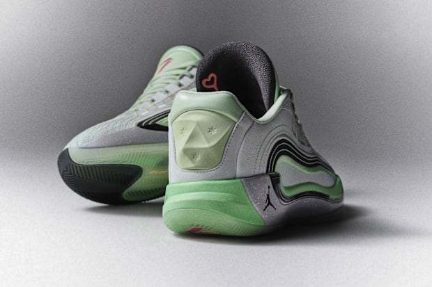 Luka Doncic's white and green Jordan Brand sneakers.