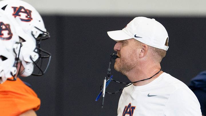 Auburn Tigers head coach Alex Golesh during the first day of football practice at the Woltosz Football Performance Center in Auburn, Ala. on Wednesday, Aug. 5, 2026.