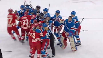 Rangers and Red Wings got into a massive brawl after the final buzzer. 