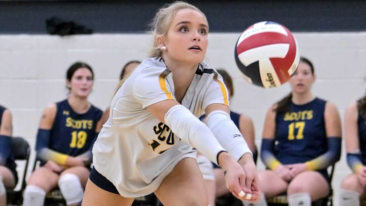 Dallas Highland Park senior Georgia Whann digs the ball during a playoff game against Lake Belton. 