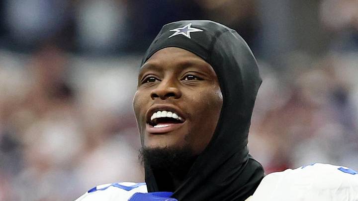 Sep 14, 2025; Arlington, Texas, USA; Dallas Cowboys wide receiver George Pickens (3) reacts after a play against the New York Giants during the fourth quarter at AT&T Stadium. Mandatory Credit: Kevin Jairaj-Imagn Images