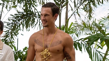 Morgana O'Reilly and Arnas Fedaravičius in The White Lotus season 3 on HBO