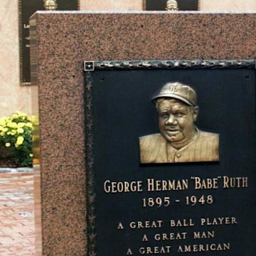 Monument of Babe Ruth at the monuments in the outfield of Yankee Stadium in 1999. 