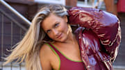 Camille Kostek was photographed by Derek Kettela in Switzerland. Swimsuit by Heavy Manners. Jacket by The Frankie Shop.