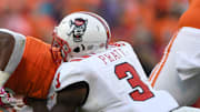 NC State linebacker Germaine Pratt (3) brings down Clemson running back Travis Etienne (9) during the 4th quarter Saturday, October 20, 2018 at Clemson's Memorial Stadium.

Clemson Nc State Football