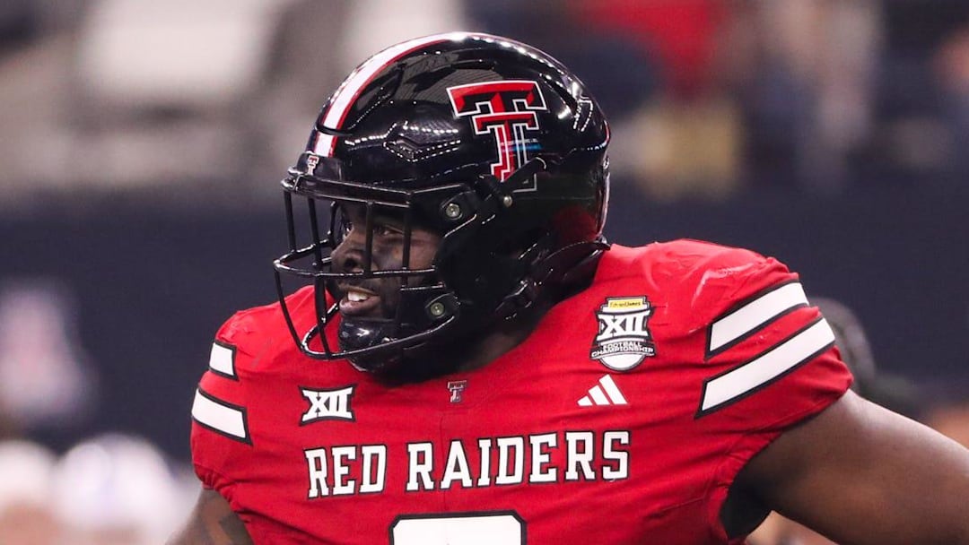 Texas Tech's Lee Hunter runs to the sideline after making a tackle against BYU during the Big 12 Conference championship football game, Saturday, Nov. 6, 2025, at AT&T Stadium in Arlington.