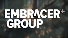Embracer Group logo on blurred background image from a video game.