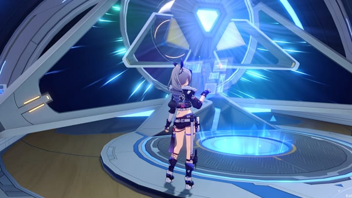 Honkai: Star Rail screenshot of Silver Wolf hacking something.