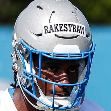 Detroit Lions cornerback Ennis Rakestraw Jr. (15) practices during rookie minicamp last year at team's Performance Center 