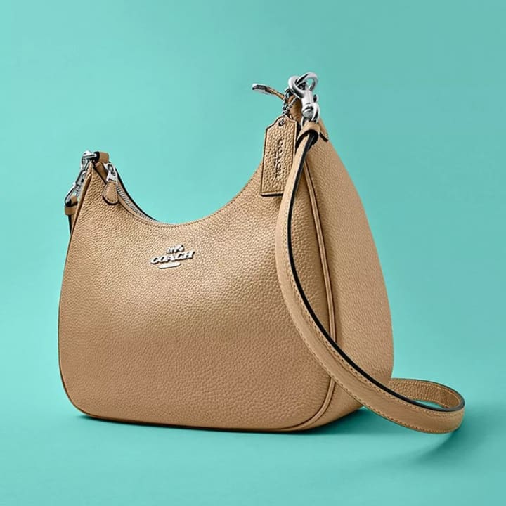 A Terri Hobo Coach bag against a teal background for Mother's Day.