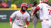 Arkansas Razorbacks third baseman Brent Iredale after a homer against the Missouri Tigers at Baum-Walker Stadium in Fayetteville, Ark.