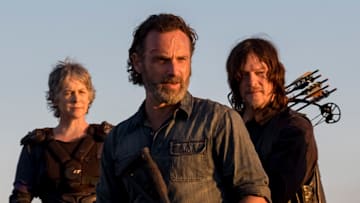 Melissa McBride as Carol Peletier, Andrew Lincoln as Rick Grimes, Norman Reedus as Daryl Dixon - The Walking Dead _ Season 8, Episode 16 - Photo Credit: Gene Page/AMC