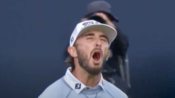 Max Homa celebrates his 29-foot birdie putt