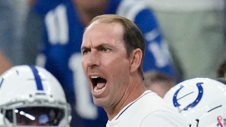 Indianapolis Colts head coach Shane Steichen yells from the sideline