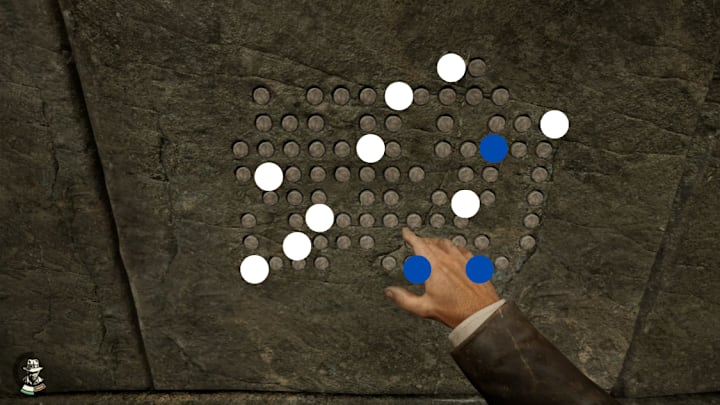 The final puzzle in Indiana Jones and the Great Circle with spots to indicate where the relics should be placed