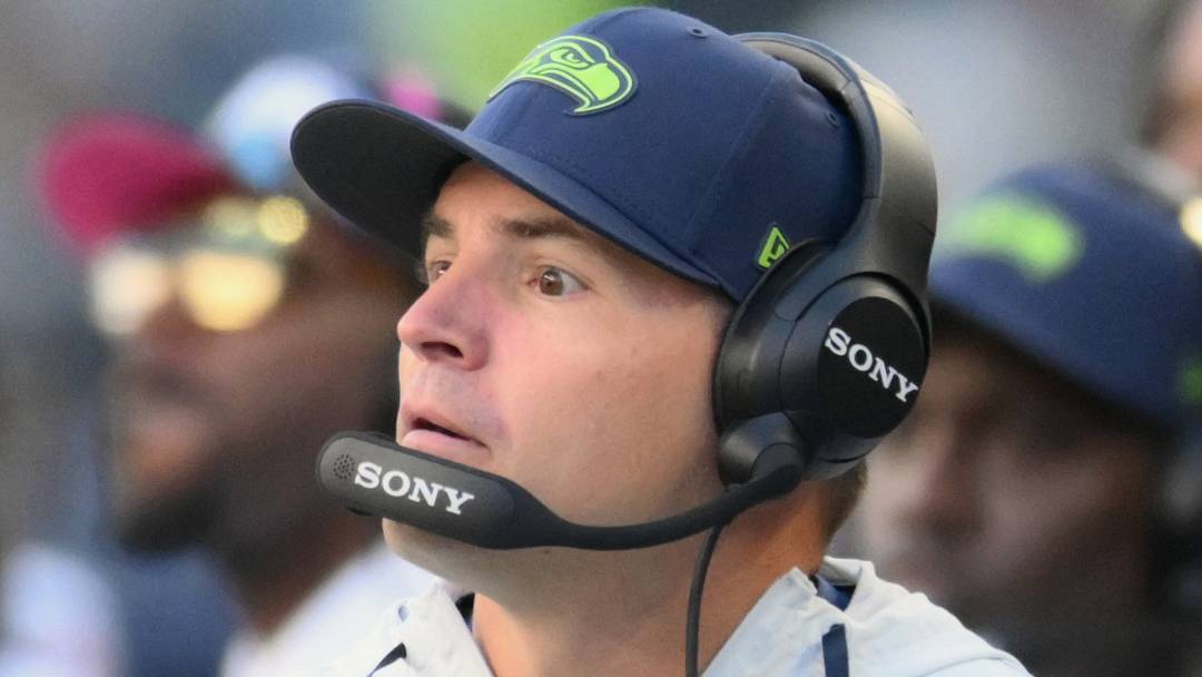 Seattle Seahawks head coach Mike Macdonald watches game play from the sideline. Seattle Seahawks head coach Mike Macdonald watches game play from the sideline.