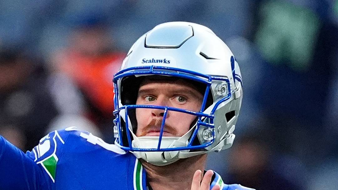 Seattle Seahawks quarterback Sam Darnold warms up before the game against the Denver Broncos.