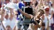 Brandi Chastain celebrates her winning penalty kick in the 1999 World Cup