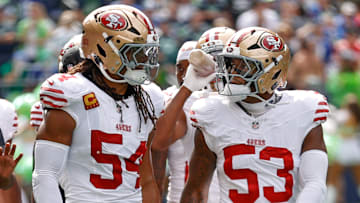San Francisco 49ers linebackers Fred Warner (54) and Dee Winters (53)