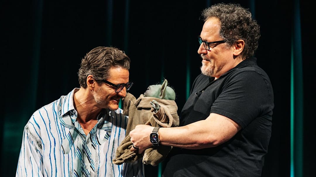 Star Wars Celebration Japan The Mandalorian and Grogu panel with Pedro Pascal and Jon Favreau with Grogu. Image Credit: StarWars.com
