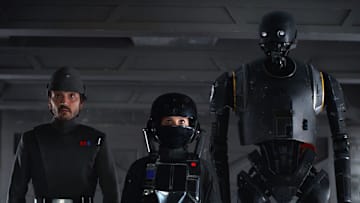 Rogue One: A Star Wars Story. Cassian Andor, Jyn Erso, and K-2SO. 