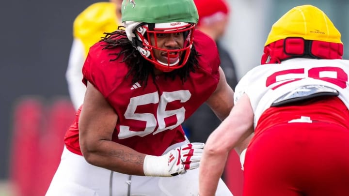 Micah Mazzccua during a 2024 Nebraska football spring practice.