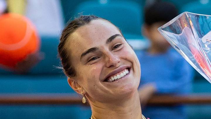 Aryna Sabalenka celebrates a victory