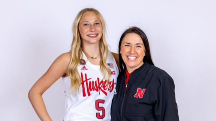 Nebraska women's basketball recruit Olivia Hamlin with Husker coach Amy Williams during Hamlin's visit to Lincoln.