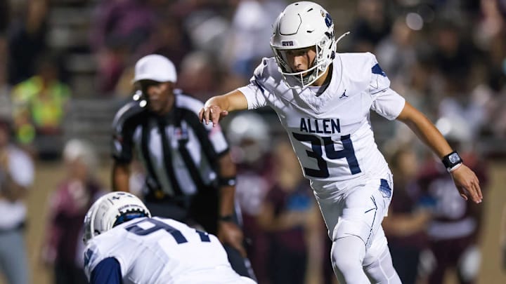 In a game deeply impacted by special teams play, Allen senior kicker Preston Hurless booted a 37-yard field goal and then drilled the go-ahead extra pint with 1:12 left to help No. 2 Allen hold off an upset bid by No. 7 Prosper, 31-30, Friday at Prosper in a game that decided the District 6-6A crown. In a game deeply impacted by special teams play, Allen senior kicker Preston Hurless booted a 37-yard field goal and then drilled the go-ahead extra pint with 1:12 left to help No. 2 Allen hold off an upset bid by No. 7 Prosper, 31-30, Friday at Prosper in a game that decided the District 6-6A crown.