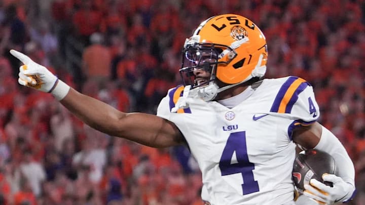 Louisiana State University cornerback Mansoor Delane (4) reacts during the third quarter at Memorial Stadium in Clemson, S.C. Saturday, August 30, 2025.
