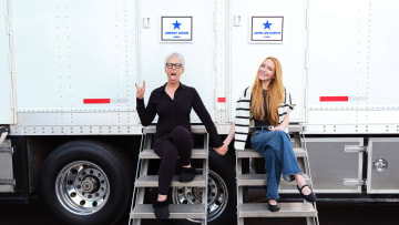 (L-R): Jamie Lee Curtis and Lindsay Lohan on the set of the sequel to "Freaky Friday". Photo by Andrew Eccles. © 2024 Disney Enterprises, Inc. All Rights Reserved.