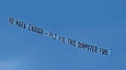 A banner being flown from an airplane above MetLife Stadium imploring New York Giants team ownership to fix the team during last season.