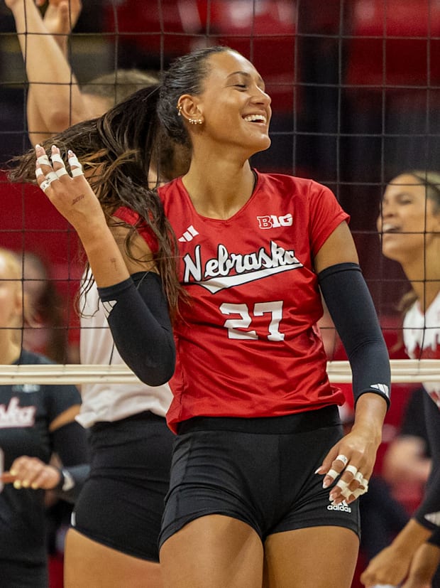 Nebraska outside hitter Harper Murray reacts to a play during the Red-White Scrimmage on Saturday.