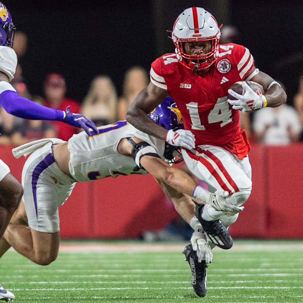 Nebraska running back Rahmir Johnson gains 17 yards on a reception against Northern Iowa.