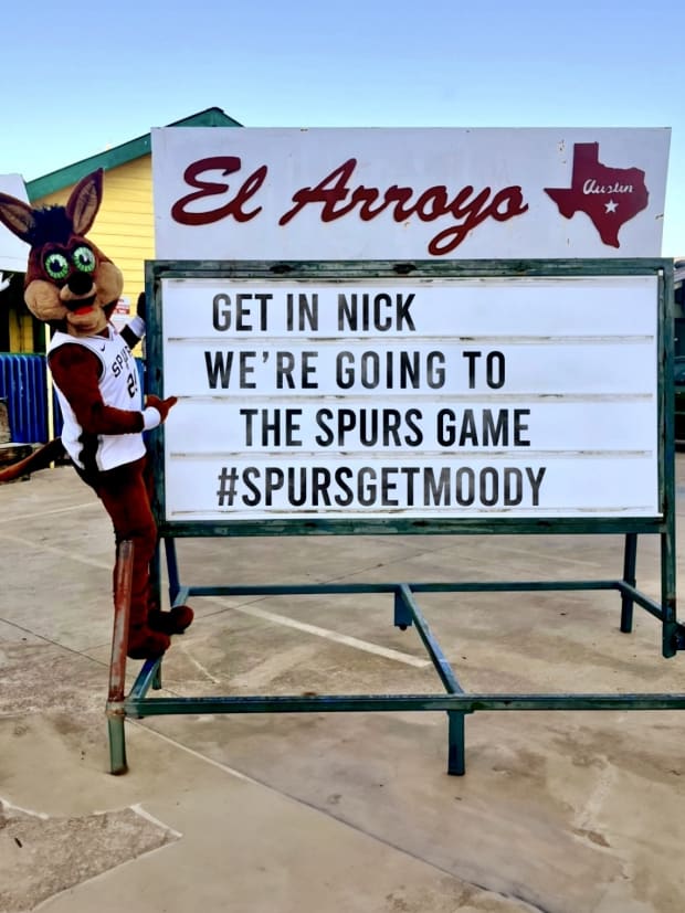 A screenshot from a generative AI video used during "Spurs Week" in Austin, Texas in 2023.