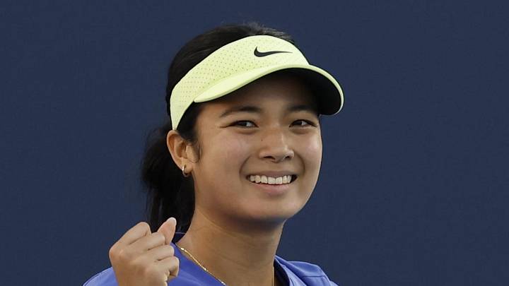 Alexandra Eala celebrates after match point