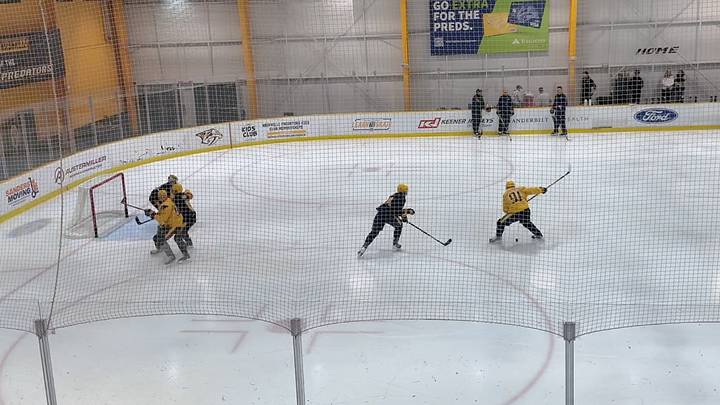 Steven Stamkos shoots at the first Predators training camp practice of the 2026-27 season. Steven Stamkos shoots at the first Predators training camp practice of the 2026-27 season.
