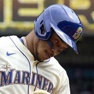 Seattle Mariners designated hitter Jorge Polanco runs after hitting a home run against the Texas Rangers on Aug. 3 at T-Mobile Park.