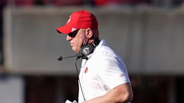 Louisville Cardinals football head coach Jeff Brohm in the late fourth quarter of their 51-17 win over visiting Eastern Kentucky University on August 30, 2025 at L&N Credit Union Stadium.