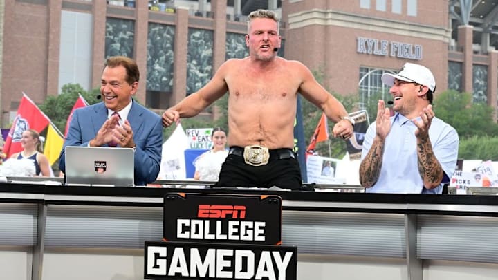 WVU legend Pat McAfee yells on the set of College GameDay. WVU legend Pat McAfee yells on the set of College GameDay.