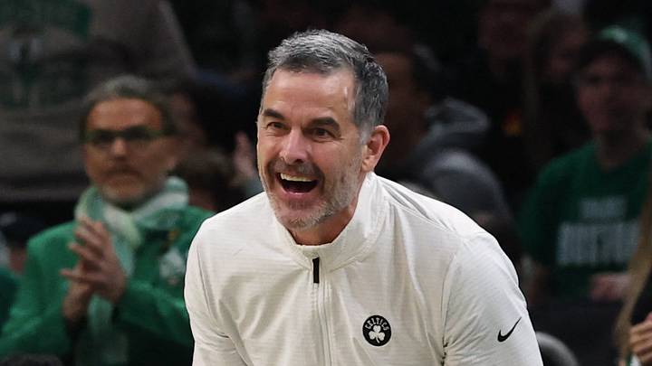 May 2, 2026; Boston, Massachusetts, USA; Boston Celtics owner Bill Chisholm talks to Philadelphia 76ers guard Tyrese Maxey (0) during the first quarter of game seven of the first round of the 2026 NBA Playoffs at TD Garden. Mandatory Credit: Winslow Townson-Imagn Images