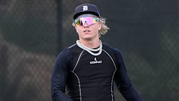 Detroit Tigers minor league outfielder Max Clark works out during spring training at TigerTown in Lakeland on Friday, Feb. 20, 2025.