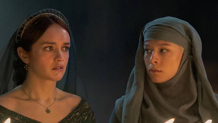 Olivia Cooke as Alicent Hightower and Emma D’Arcy as Rhaenyra Targaryen in House of the Dragon season 2