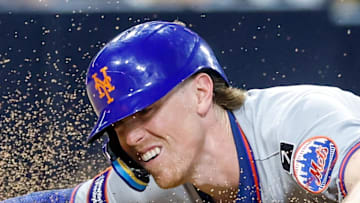 New York Mets second baseman Brett Baty (7) scores a run during the fifth inning against the San Diego Padres at Petco Park on July 29. 