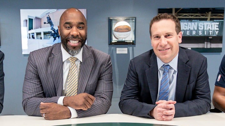 From left, United Shore chief legal officer Adam Wolfe, leadership coach Mateen Cleaves, president and CEO Mat Ishbia and business innovation specialist Charlie Bell pose for a photo in the Breslin conference room at United Wholesale Mortgage headquarter in Pontiac, Friday, Feb. 28, 2020.

02282020 Unitedshore 2