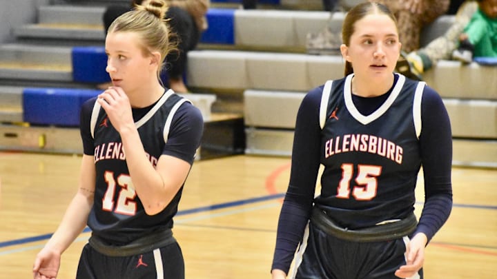 Jamison Philip, left, Layne Rogel and Ellensburg girls are playing faster in 2024-25.