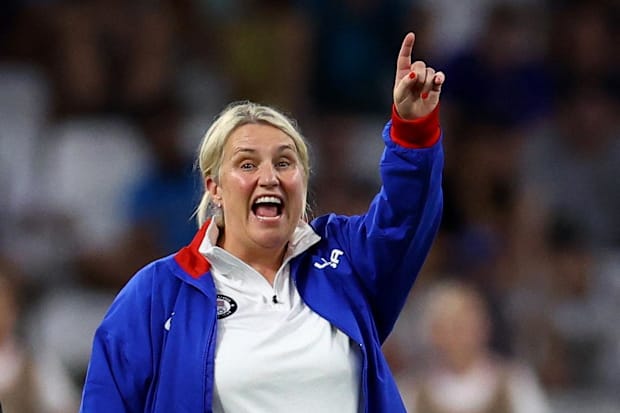 Emma Hayes coach of United States reacts against Germany 