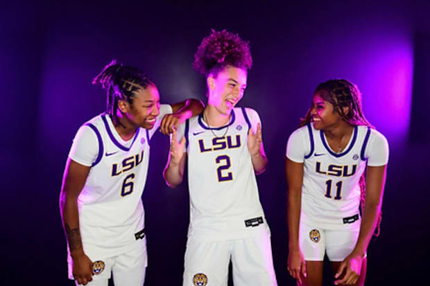 Divine Bourrage, Grace Knox and ZaKiyah Johnson visit with Kim Mulkey and the LSU Women's Basketball program. 